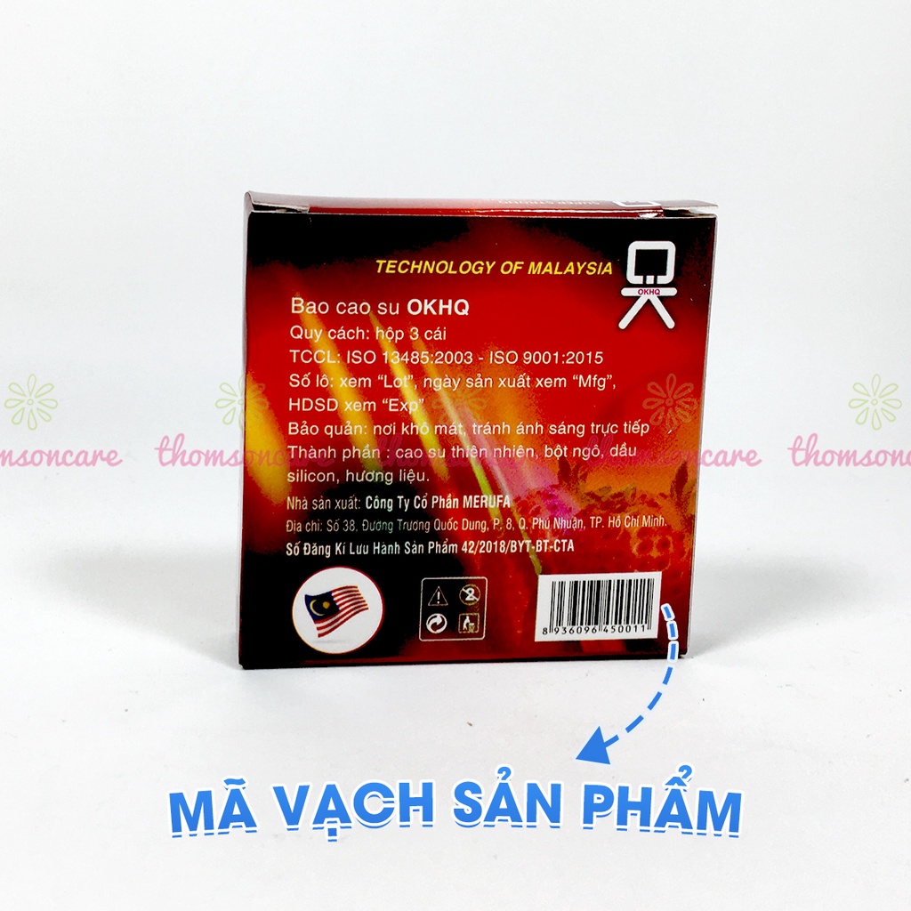 Bao cao su Ok hương dâu - giao hàng kín đáo, che tên sản phẩm - Hộp 3 chiếc bcs condom mỏng