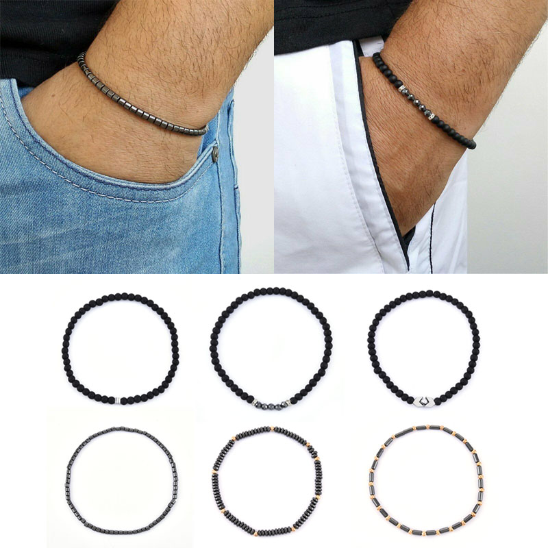 Simple Auspicious Amulet Handmade Bracelet Men's Stone Beaded Bangle Accessories