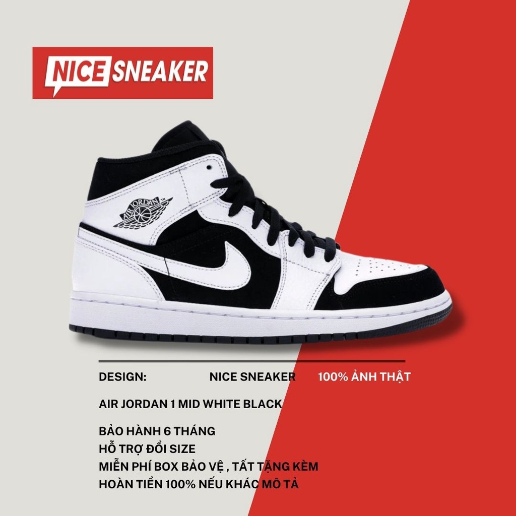 Giày Jordan 1 Mid White Black  - Phiên bản 1:1 chuẩn | Nice Sneaker