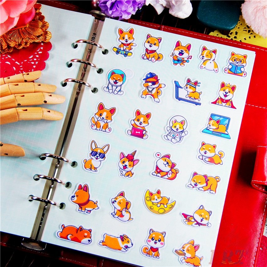 ★★★ Q Shiba Inu &amp; Corgi Q-1 Funny Life Mini Diary Manual Stickers ★★★ 48Pcs/Set Pets Dogs DIY Fashion Scrapbooks Album Decor Decals Stickers