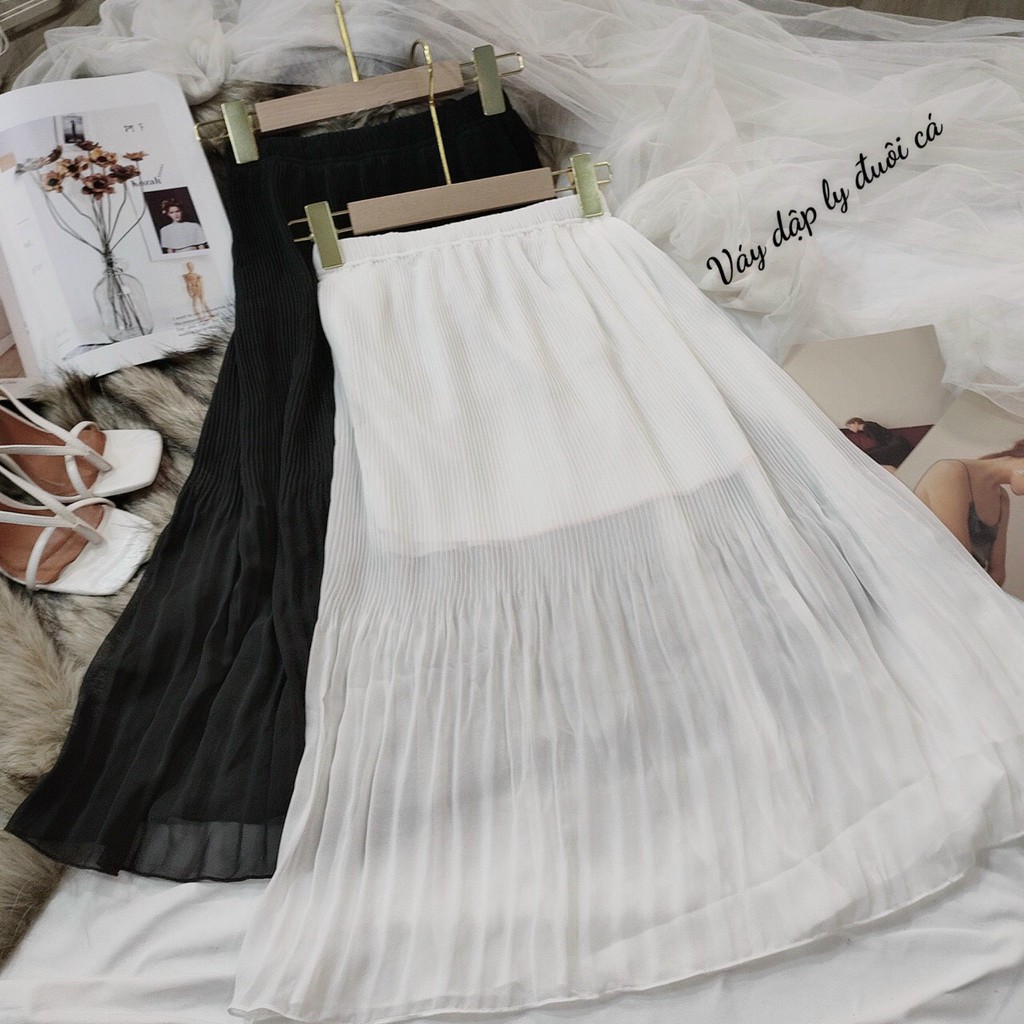 [Mã FASHIONT4WA2 giảm 10K đơn 50K] Chân váy midi dập ly dáng dài 2 lớp - vải voan | BigBuy360 - bigbuy360.vn