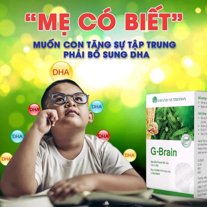 Cốm G Brain, DHA cho bé, Cốm trí não giúp bé thông minh hơn, tăng khả năng ghi nhớ, tập trung, G Brain Gold gấp 3 DHA