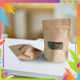 1kg Túi zip giấy Kraft đáy đứng có cửa sổ hoặc không cửa sổ khách chọn