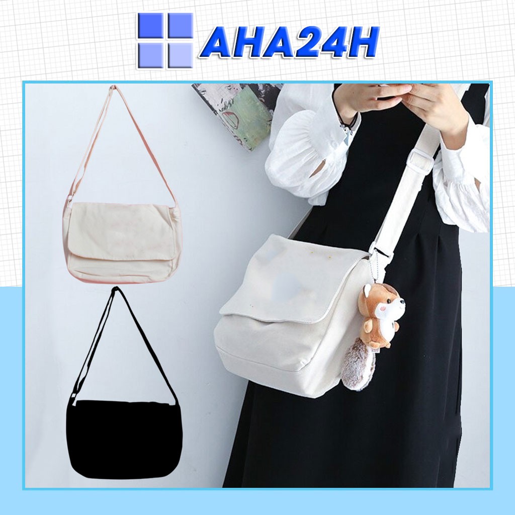 [Mã FAMAYWA giảm 10K đơn 50K] Túi tote đeo chéo vải bố CANVAS thời trang phong cách unisex nam nữ có túi con AH1475-6D7