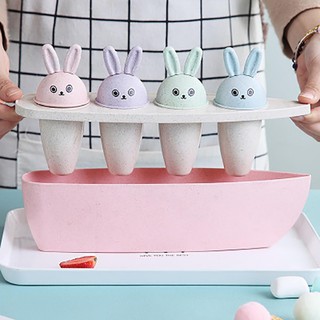 Bộ 4 Khuôn+Khay Kem hình Thỏ chất liệu lúa mạch