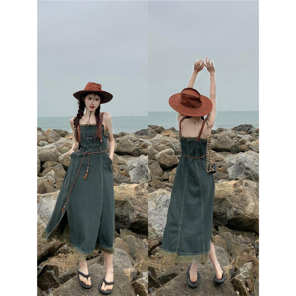 Đầm Denim Hai Dây Phong Cách Retro Mỹ 62214