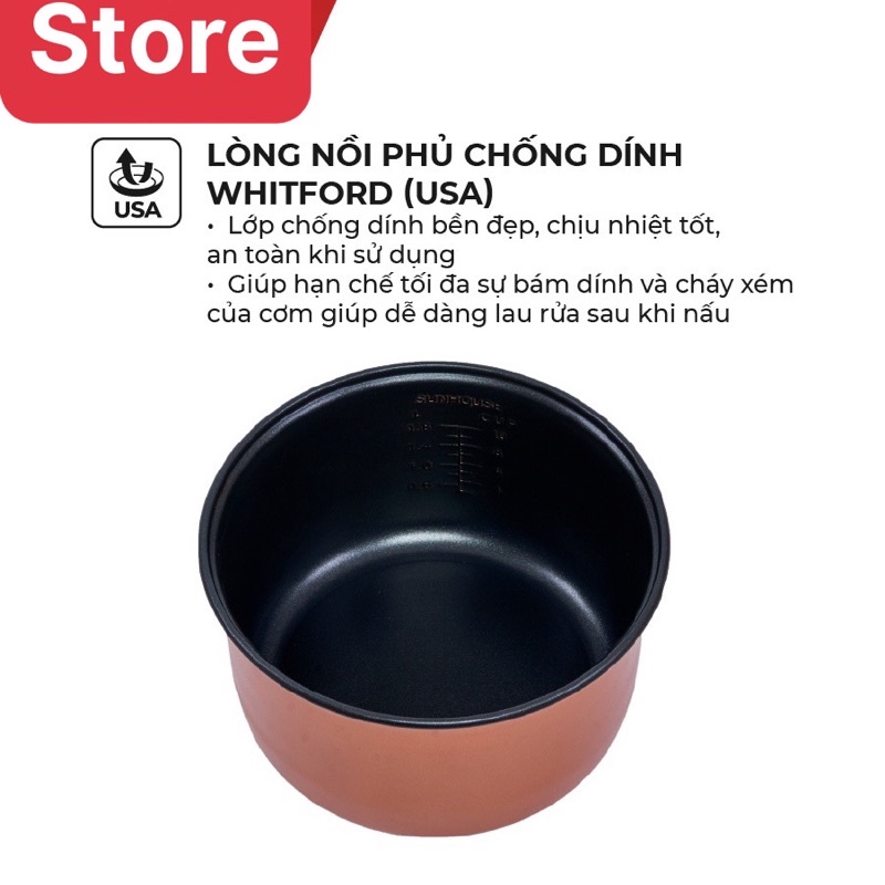 Nồi cơm điện 1.8L Sunhouse SHD8601 chính hãng bảo hành 12 tháng