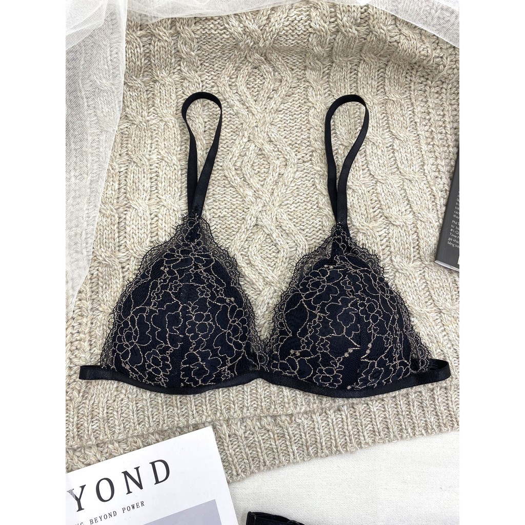 👙 Bra thiết kế sexy 👙 Đồ lót nữ cao cấp màu đen họa tiết ánh kim có mút vải ren cao cấp loại 1 gồm áo + quần | BigBuy360 - bigbuy360.vn