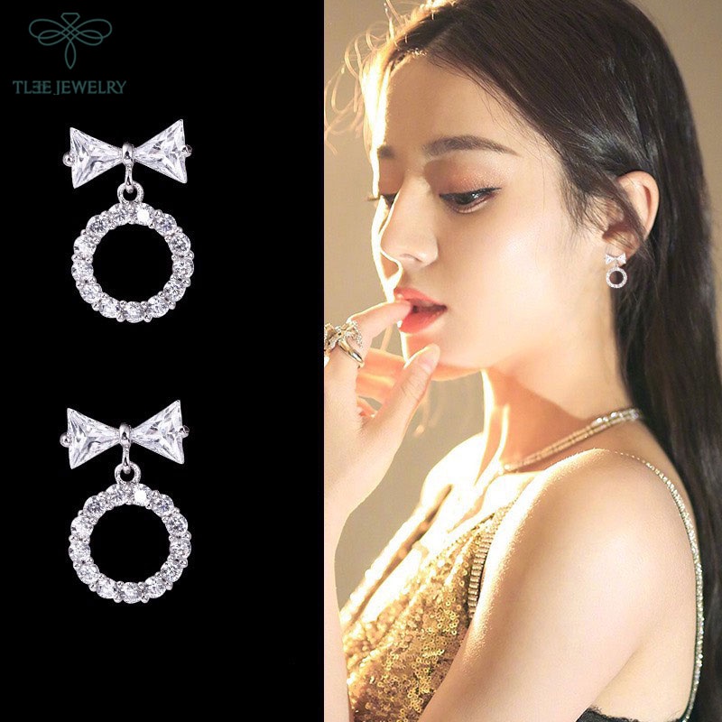 Bông tai bạc nữ TLEE mẫu nơ nạm đá nữ tính TleeJewelry B0235