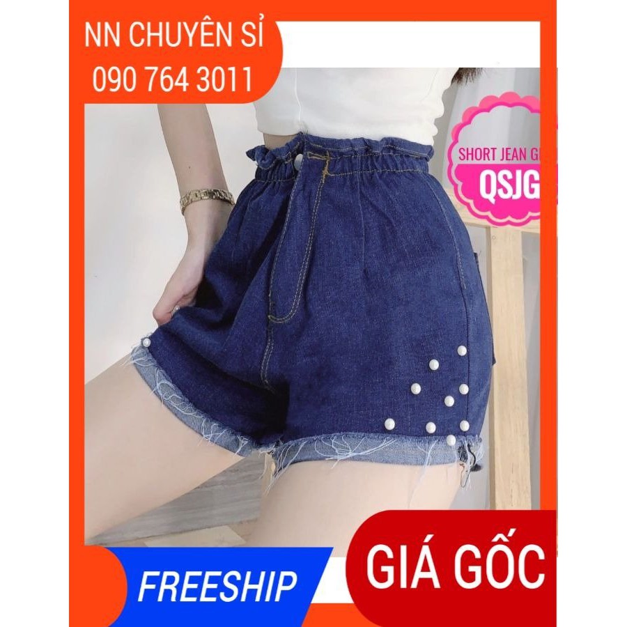 ẢNH THẬT ⚡ QUẦN SHORT JEAN NỮ LƯNG THUN - QSJG - SHORT JEANS PHỐI CƯỜM