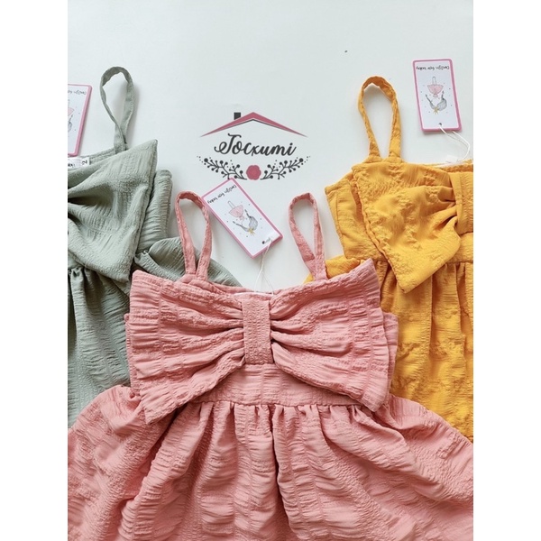 Váy hai dây nơ ngực xốp nhún 3 màu xinh xẻo - Tocxumi