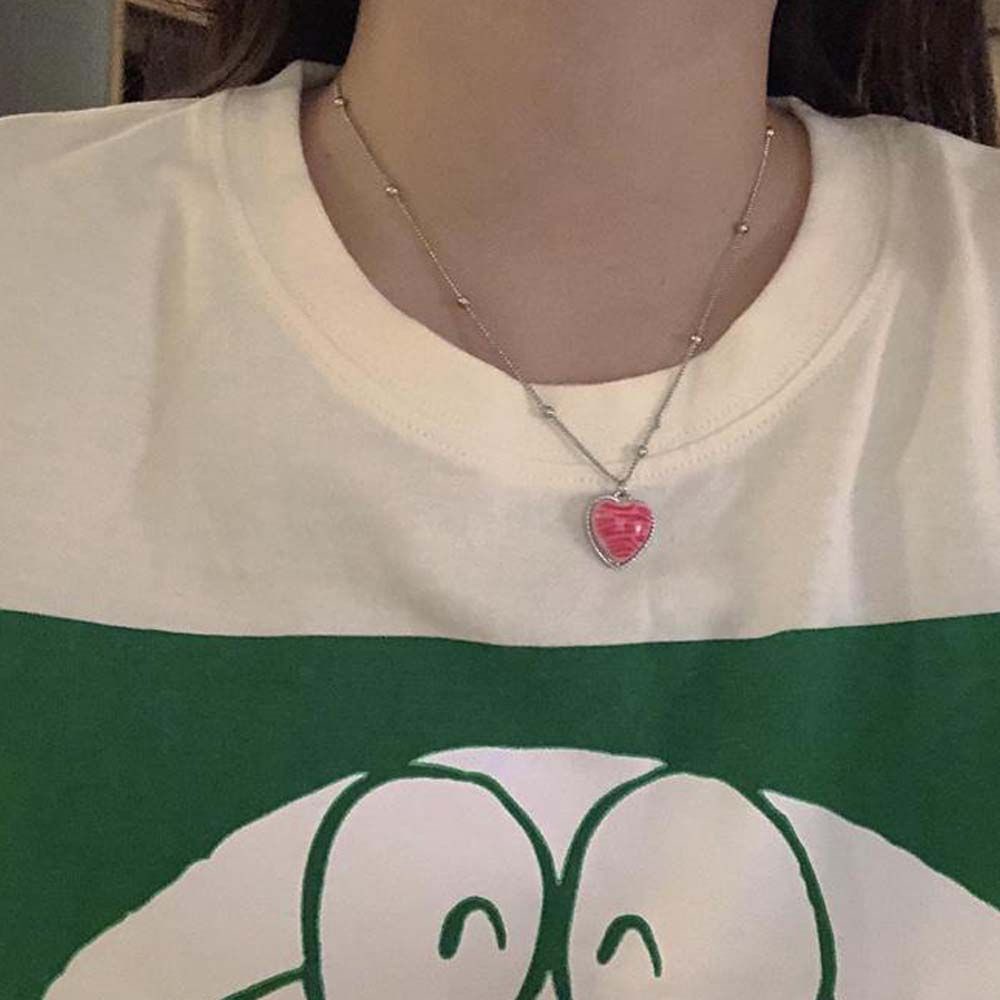 Vòng cổ choker mặt hình trái tim màu hồng thời trang Hàn Quốc xinh xắn cho nữ