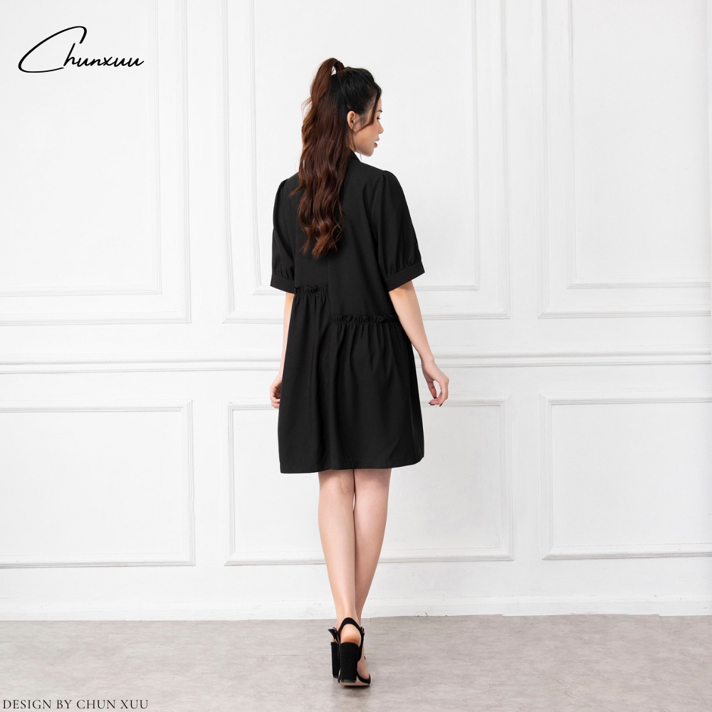 Váy babydoll cổ sơ mi dáng suông ngắn tay công sở thanh lịch ChunXuu V02