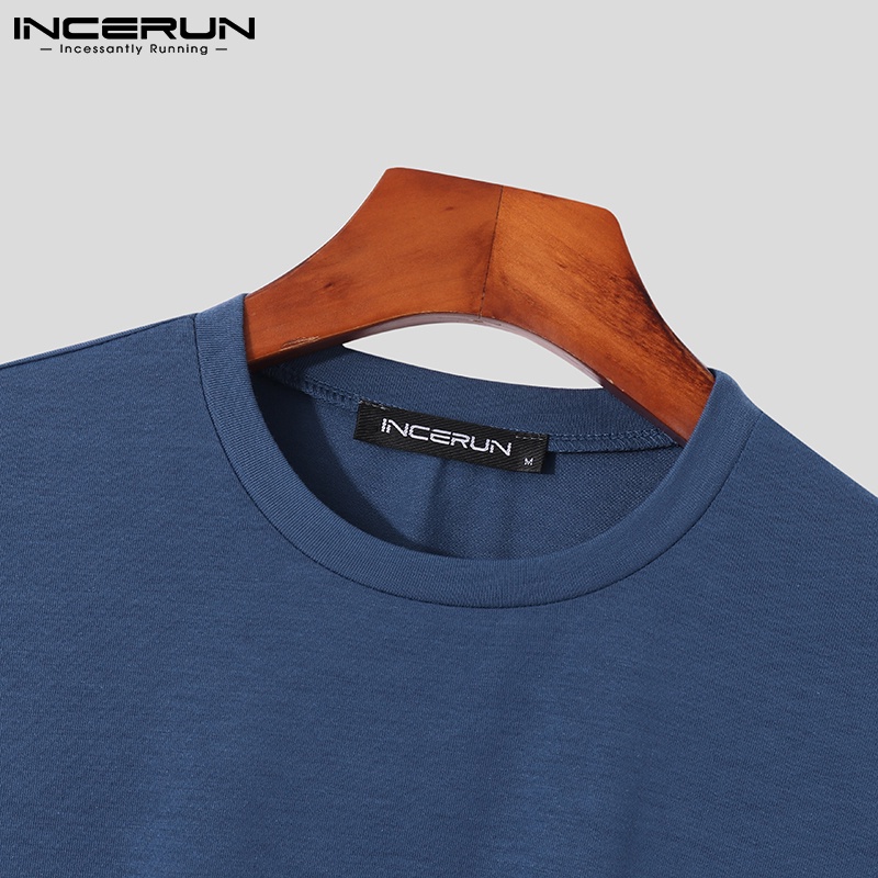 Áo thun INCERUN cổ tròn ngắn tay thiết kế đơn giản 4 màu lựa chọn cho nam