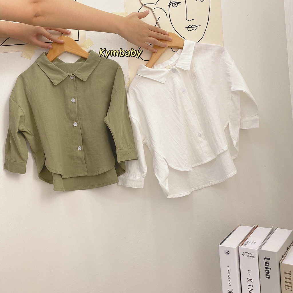 Áo sơ mi dài tay vạt bầu xẻ tà cho bé A663