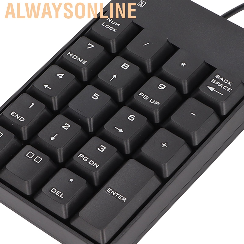 Alwaysonline Number Pad Wired 19 Key USB Interface Drive Free Portable Black Laptop Numeric Keypad for Office Bank Super Market