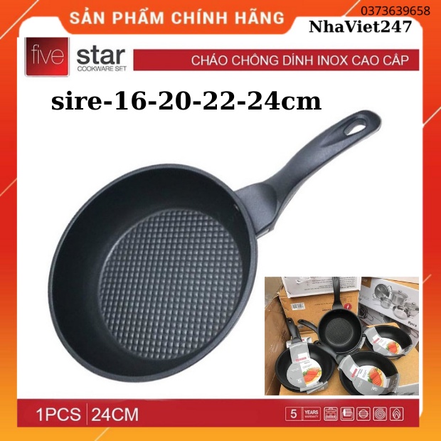 Chảo Chống Dính Fivestar-16-20-22-24cm-Inox 430-3 Đáy-Chảo sào,dán,cá nhân,nhỏ-(Dùng Bếp Từ) chính hãng-giá rẻ BH 5 Năm