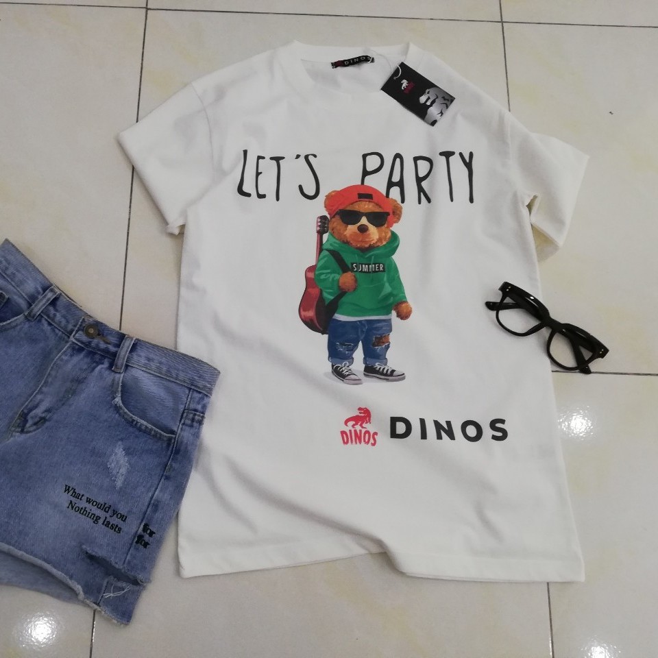 Áo thun cổ tròn màu trắng in Local Brand form rộng - Áo thun Nam/Nữ unisex Dinos