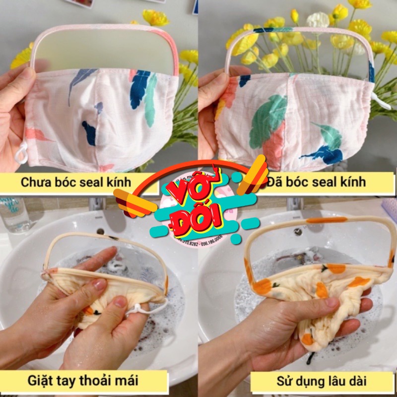 KHẨU TRANG XÔ MUSLIN 4 LỚP CÓ KÍNH CHẮN CHO BÉ