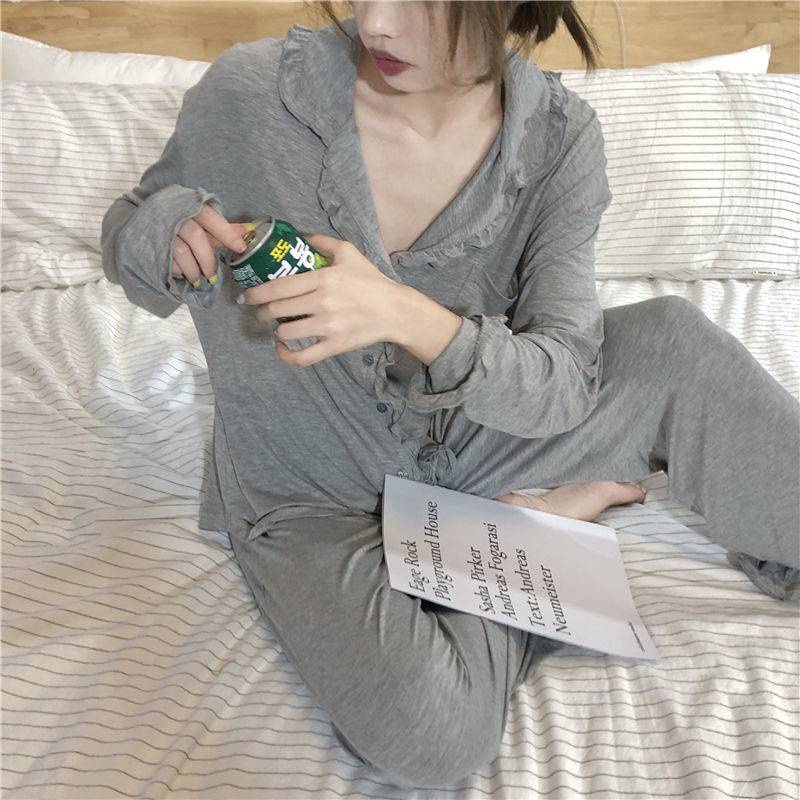 Set đồ ngủ tay dài phong cách Hàn Quốc trẻ trung thời trang cho nữ