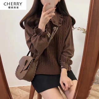 Sét len áo gile kèm sơ mi tay bồng