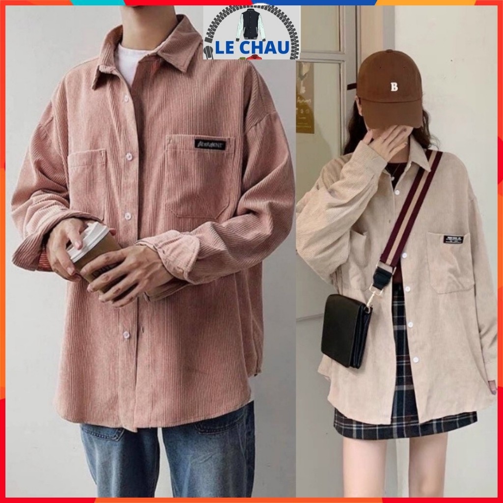 Áo khoác nhung tăm unisex form rộng phong cách sơ mi ulzzang street style nam nữ AKSMN01 LECHAU rẻ đẹp chất