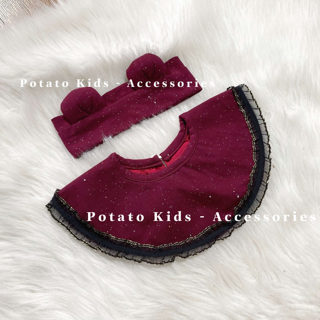 Set Turban Yếm, Set Băng Đô Và Yếm Cổ Tròn POTATO KIDS Chất Liệu Cotton Cho Bé Gái Sơ Sinh Đến 3 Tuổi