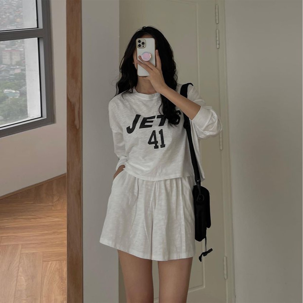 Set Thun Mỏng JETS 41 Áo Croptop + Quần Shorts - Ảnh Thật - Titto Closet
