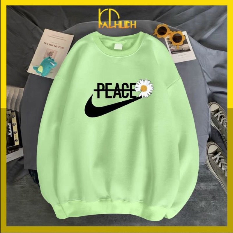 Áo sweater in PEACE hoa cúc, thích hợp cả nam nữ, vải nỉ mềm mịn hàng may kỹ