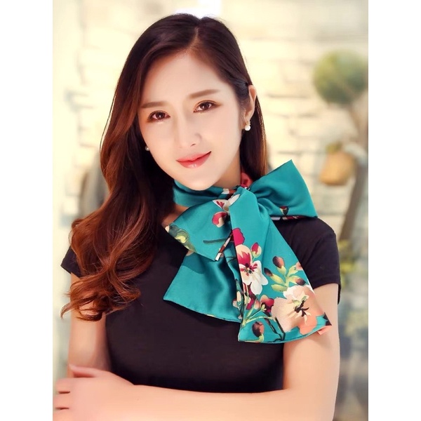 Khăn choàng cổ áo sơ mi - Khăn lụa satin thắt nơ - Maben