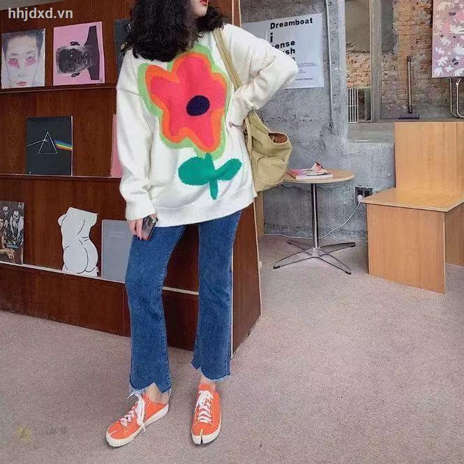 Áo len dệt kim cổ tròn dáng rộng dài trung bình họa tiết hoa thời trang thu đông mới 2021 | BigBuy360 - bigbuy360.vn