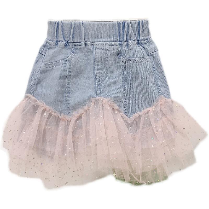 Chân Váy Jeans Ngắn Xếp Ly Thời Trang Hàn Quốc Cho Bé Gái