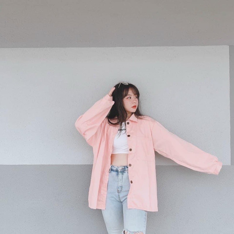 Áo Jacket Sơmi Nút Gài Trơn Ảnh Thật