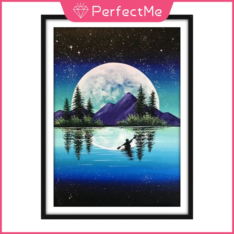 Bộ tranh đính đá 5D họa tiết phong cảnh dưới mặt trăng độc đáo DIY