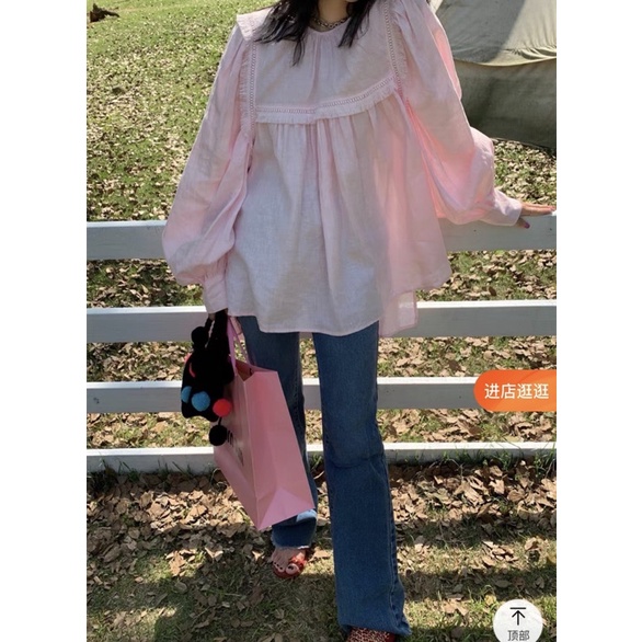 Áo blouse babydoll phồng tay dài