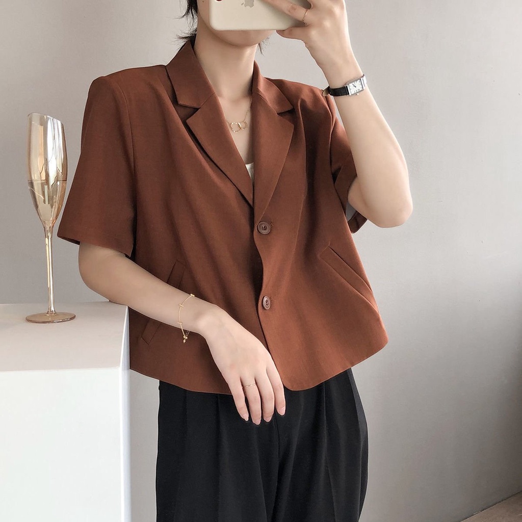 Áo Blazer Croptop Nữ tay ngắn, Áo Croptop Khoác Ngoài cổ vest, Đủ Size Đủ Màu trẻ trung năng động, form ngắn | BigBuy360 - bigbuy360.vn