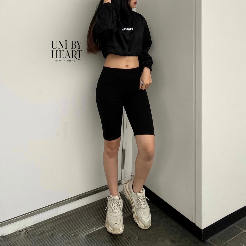 Quần legging đùi lửng thái cạp cao biker short lưng thun siêu mịn, co dãn 4 chiều QLG001 - Uni By Heart