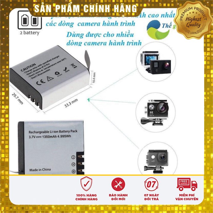 [Sale] Pin 1350 mAh cho camera thể thao, camera hành trình EKEn h9r , SJCAM 4000, Soocoo, Amkov, camera 4k wifi .