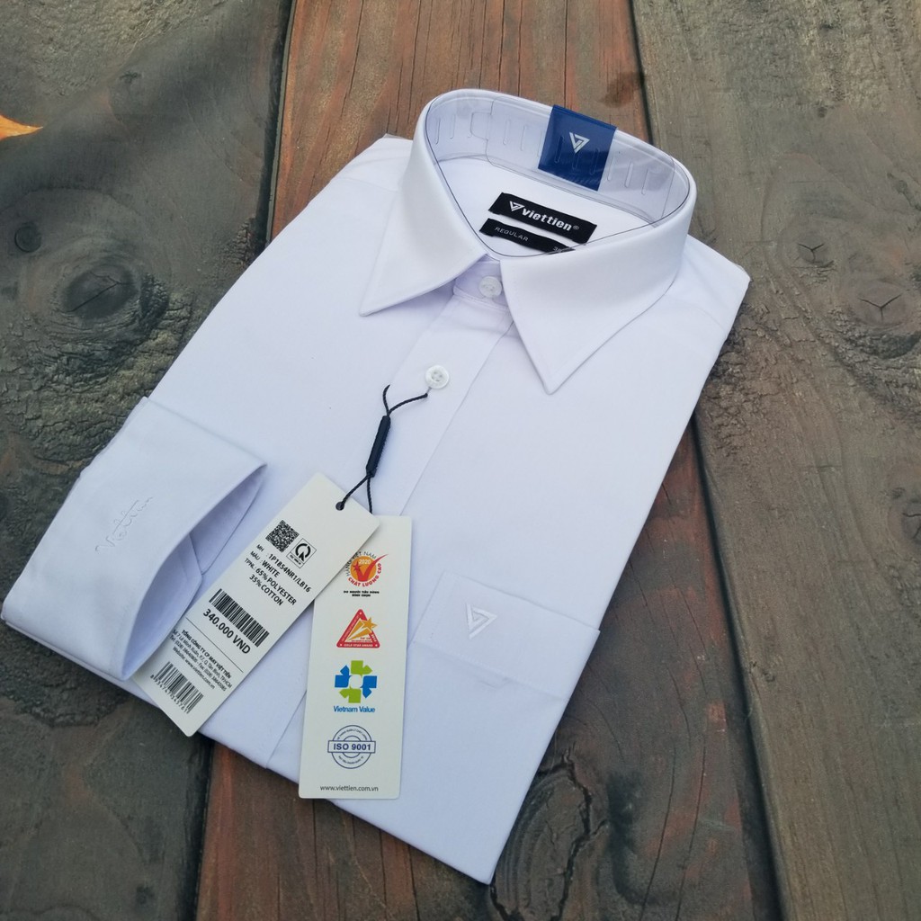 Aó sơ mi nam công sở Việt Tiến màu trắng dài tay vải kate chính hãng , cao cấp  - form suông REGULAR - tà bầu | BigBuy360 - bigbuy360.vn