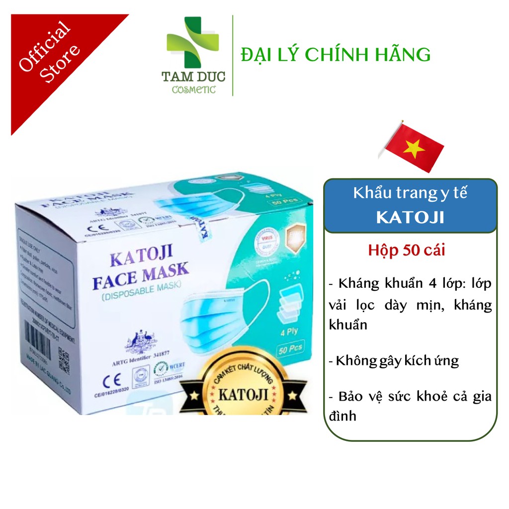 Khẩu Trang Y Tế KATOJI 4 Lớp Kháng Khuẩn Cao Cấp Hộp 50 cái