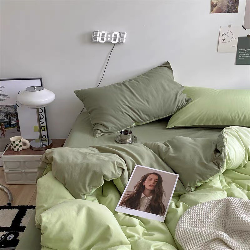 Bộ Chăn Ga Gối Cotton Tc Duonganh Bedding - Mẫu notag cốm mix rêu.