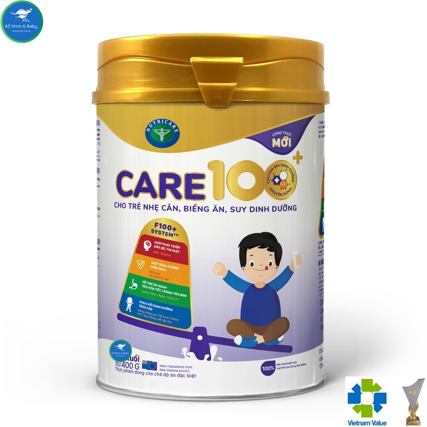 Sữa bột Nutricare Care 100+ mới cho trẻ nhẹ cân biếng ăn suy dinh dưỡng (400g)