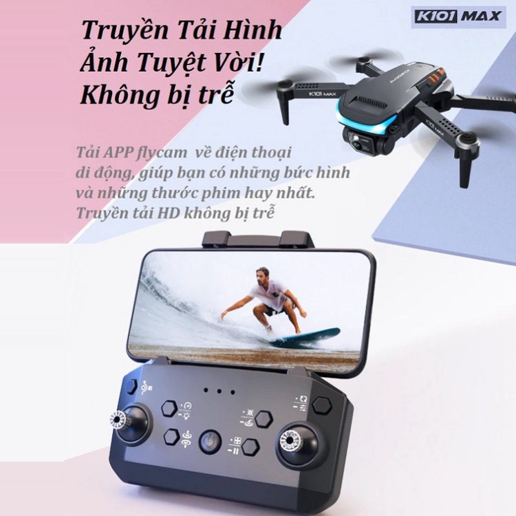 Flycam K101 Max, Nhập Khẩu Giá Tốt, Có 2 Camera Kép - Full HD 4 K-1080 - Với Cảm Biến Tránh Va Chạm, Mini Drone