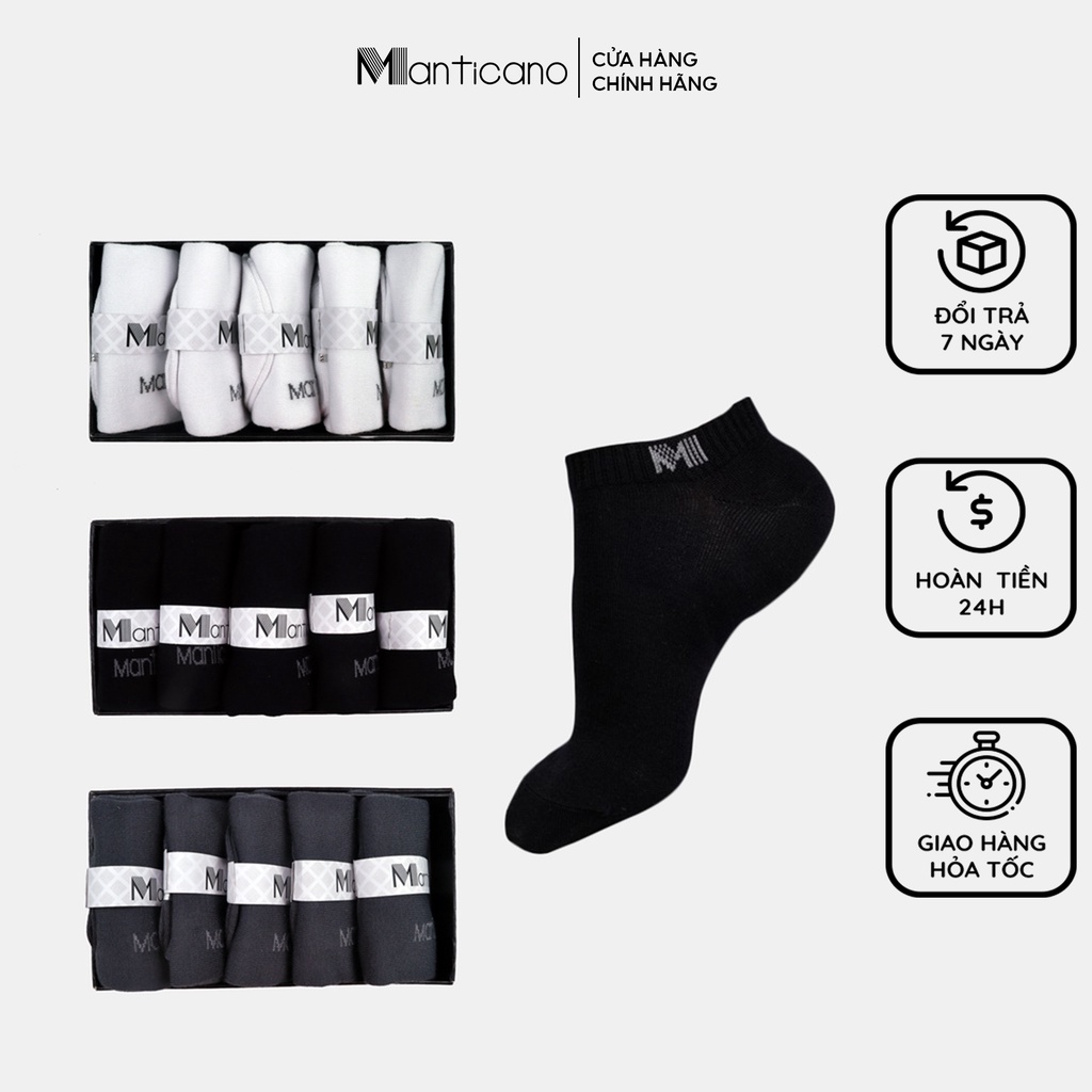 Combo 5 đôi tất vớ ngắn nam cao cấp Manticano vải bamboo(sợi tre), nano bạc kháng khuẩn khử mùi, vớ nam công sở T1