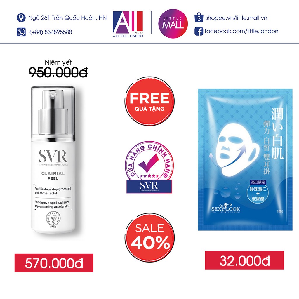 Kem làm mờ đốm nâu và trắng da SVR clairial peel 30ml TẶNG mặt nạ Sexylook (Nhập khẩu)