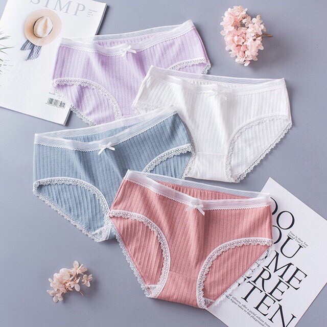 Quần Lót Nữ Cotton Tăm Viền Ren Cạp Nơ 5362