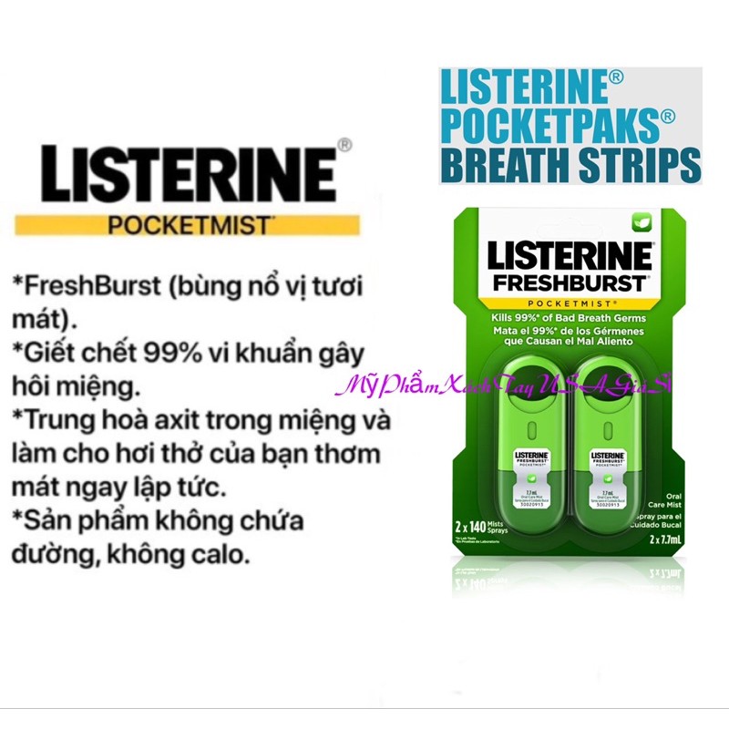 Xịt thơm miệng diệt khuẩn Listerin Cool Mint (7.7ml) Hàng Mỹ