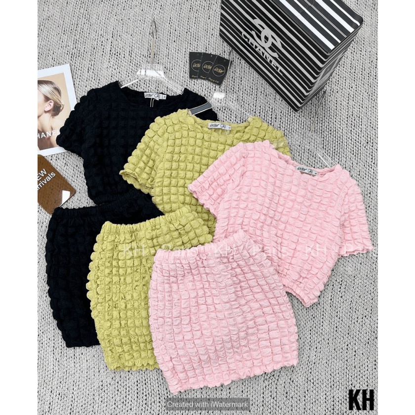 Sét Bộ 2 Món Áo Croptop Kết Hợp Chân Váy Ngắn Chất Xốp Đẹp Mặc Mát Dáng Xinh [NEW UNISEX]