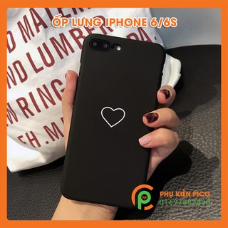 Ốp lưng Iphone 6/6s/7/7plus/8/ IPX màu đen trái tim chống bám vân tay chống bụi