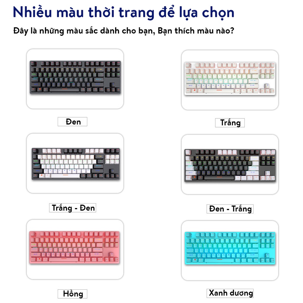 Bàn phím cơ máy tính Led RGB 10 chế độ, Blue Switch, chơi game dùng văn phòng ONEKA KB01